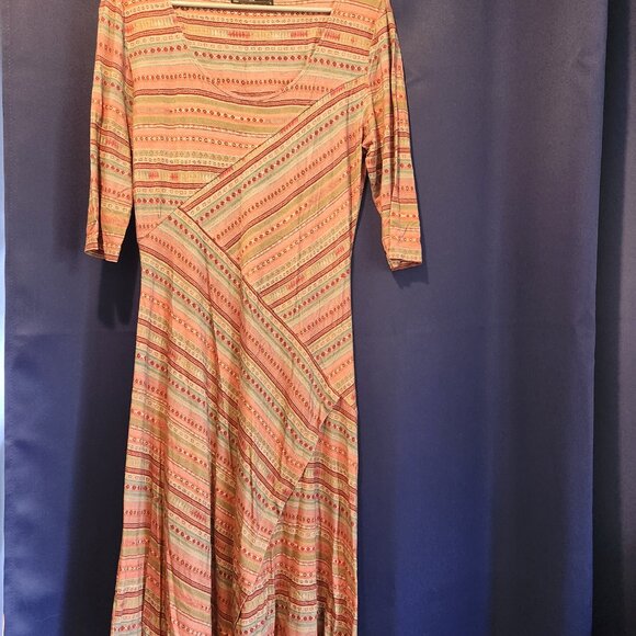 100% PERUVIAN CONNECTION STRIPED MULTI COLOR MAXI DRESS 3/4 SLEEVES SIZE M - Picture 3 of 9